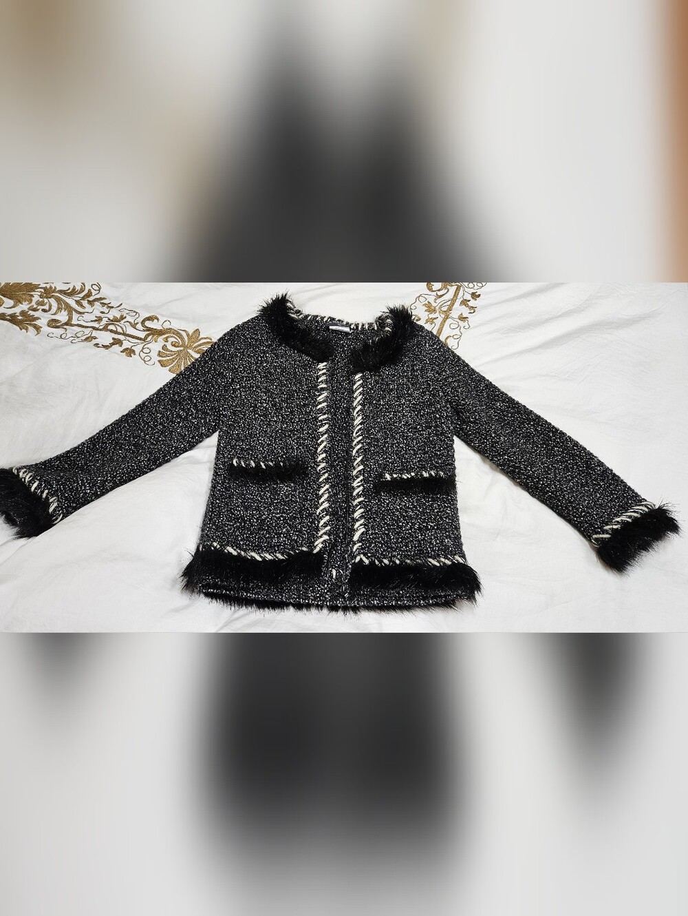 Chanel French Size 36 Gray Cashmere Zip Closure Cardigan Jacket Preloved